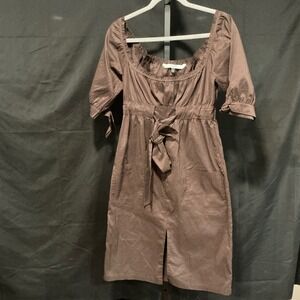 Diane von Furstenberg Dress Size 6 Brown Puff Sleeve Tie Waist Midi Cotton Blend